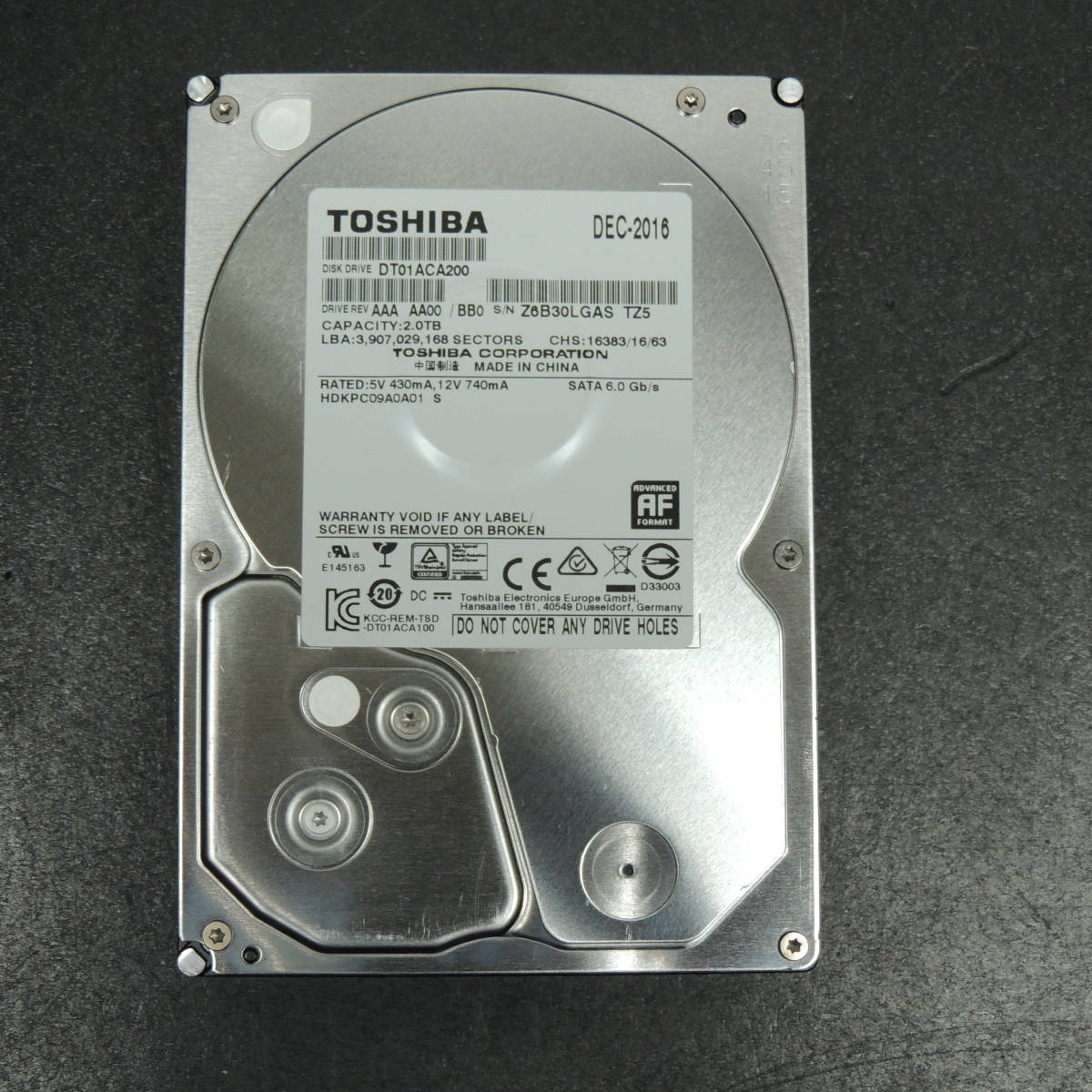 【検品済み】TOSHIBA 2TB HDD DT01ACA200 (使用7546時間) 管理:ヒ-100_画像1