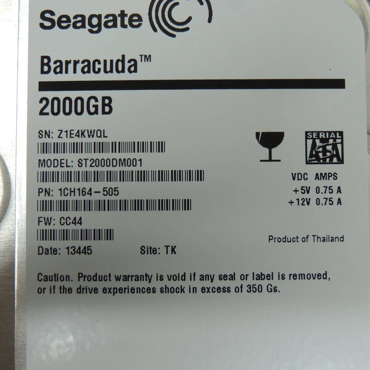【2台まとめ売り/検品済み】Seagate 2TB HDD ST2000DM001 【使用時間79h・82h】 管理:b-27_画像6