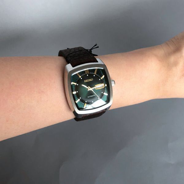 【新品】セイコー リクラフト オートマチック SEIKO 自動巻 メンズ腕時計 男性用 グリーン シルバー ブラウン レザーベルト_画像9