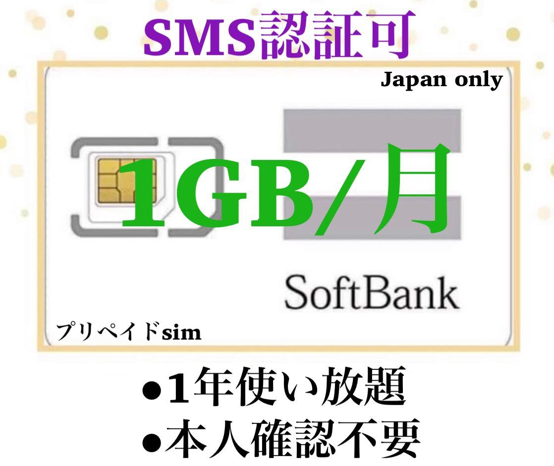 SoftBank プリペイドSIM データ通信　1GB/受信可能 sms認証_画像1