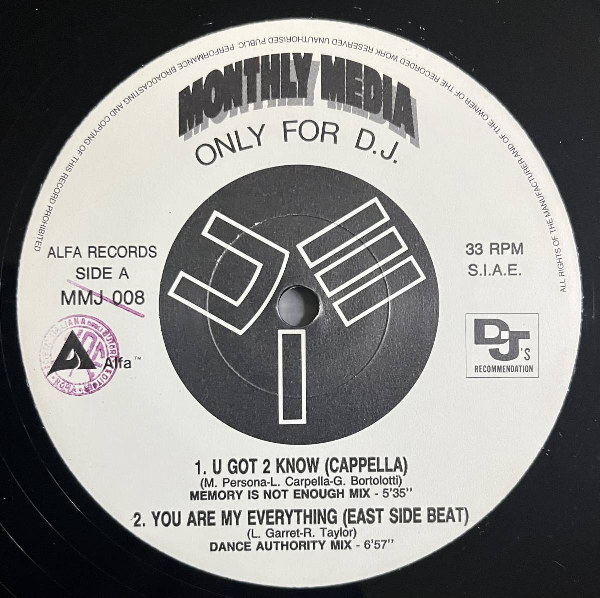 プロモ 12'　CAPPELLA 　／　 U GOT 2 KNOW - MEMORY IS NOT ENOUGH MIX - ( Midi Wave REMIX )他収録_画像1