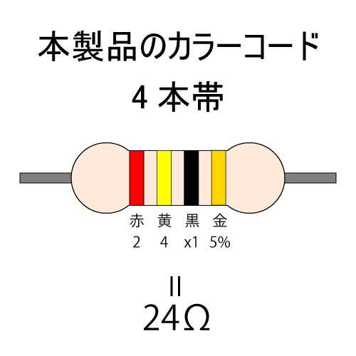 【匿名配送・送料無料】　カーボン抵抗 24Ω (1/4Ｗ ±5%) 10本 #01YF_カラーコード