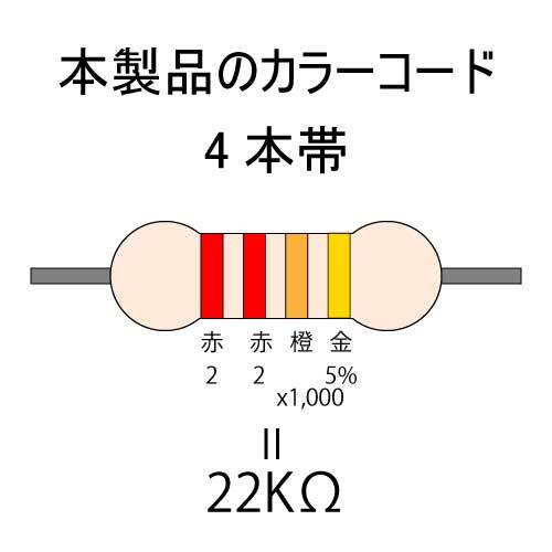 【送料無料】 LED自作用　カーボン抵抗【炭素被膜抵抗】　22KΩ　(1/4W ±5%)　100本　#03NW_カラーコード