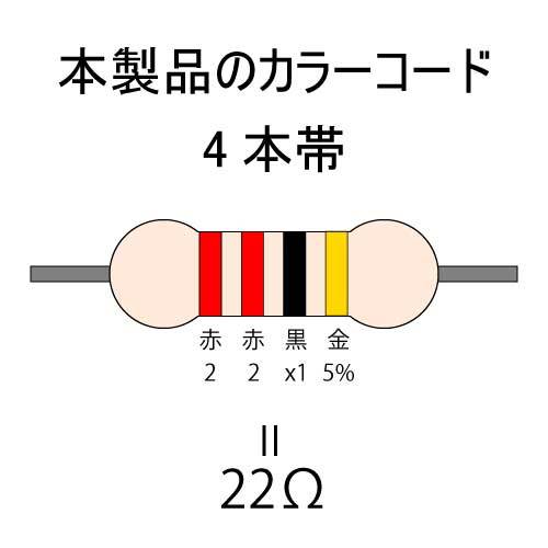 【送料無料】 LED自作用　カーボン抵抗【炭素被膜抵抗】　22Ω　(1/4W ±5%)　100本　#03LW_カラーコード