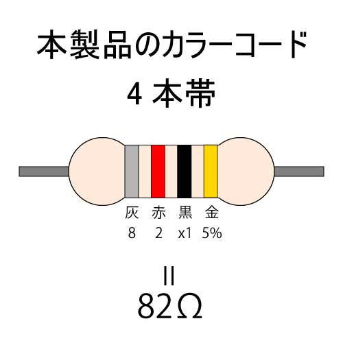 【送料無料】 LED自作用　カーボン抵抗【炭素被膜抵抗】　82Ω　(1/4W ±5%)　100本　#03MA_カラーコード