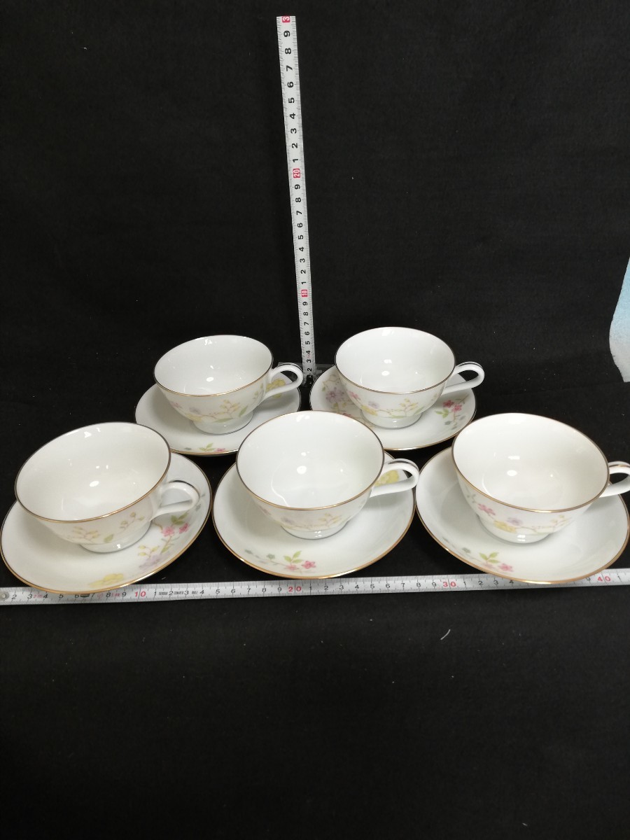 CS1251.【未使用】Noritake ノリタケ コンテンポラリー　カップ ソーサー コーヒーカップ 花柄　5客セット 洋食器 金彩/80_画像2