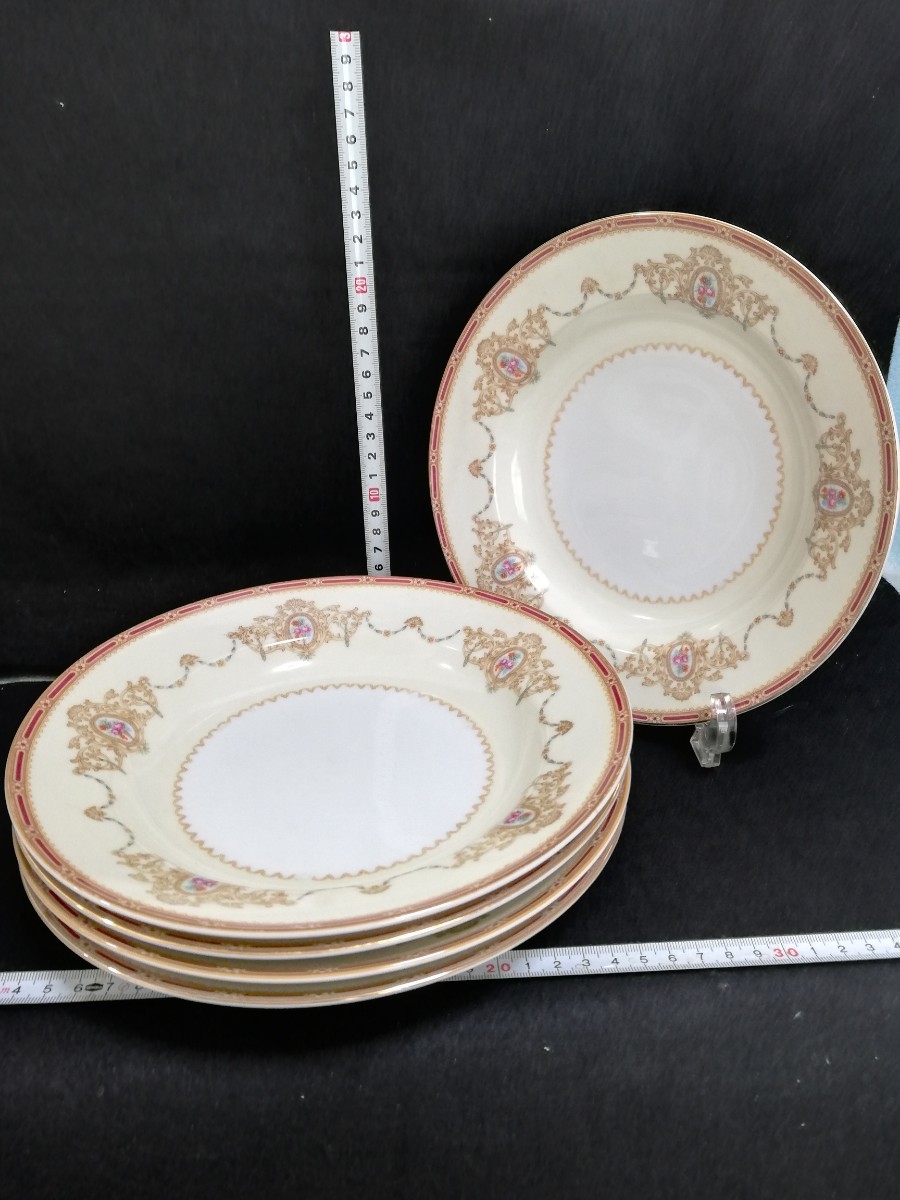 S1251. antique Noritake Noritake Yamaki seal Old Noritake plate soup plate 5 pieces set floral print medium-sized dish Western-style tableware /80