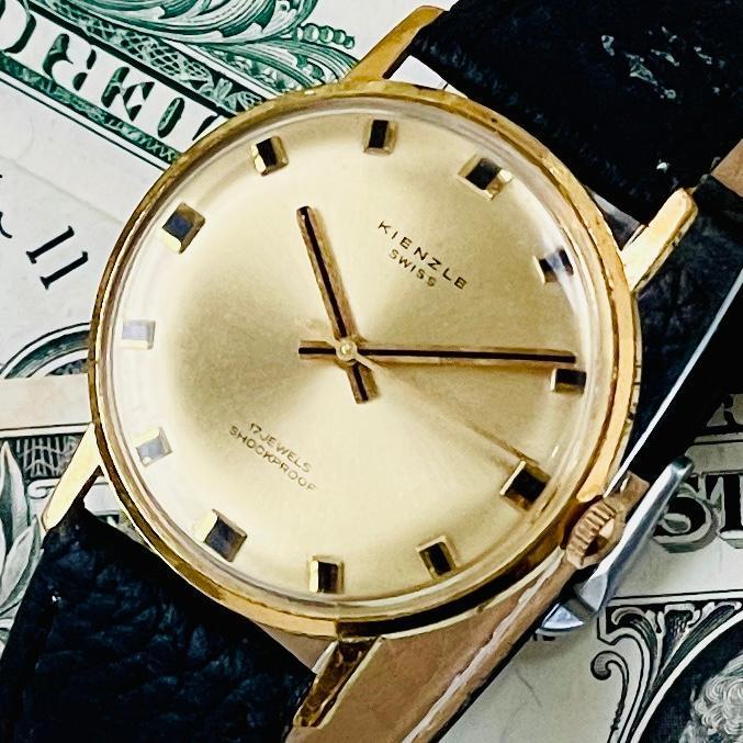 腕時計メンズ動作良好キンツレKienzle手巻き17石ゴールドプレート金アナログアンティーク36mm高級ブランドJ15004E中古ヴィンテージU529