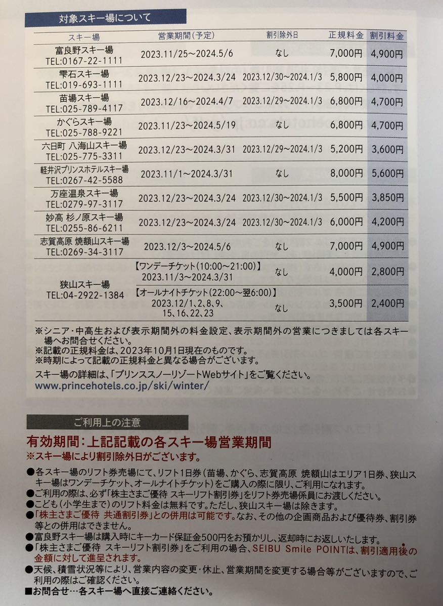 即決！西武　スキーリフト割引券　株主優待券　送料63円～ 富良野/雫石/苗場/妙高/軽井沢　１枚/２枚/３枚/４枚/５枚/６枚/７枚/８枚/９枚_画像3