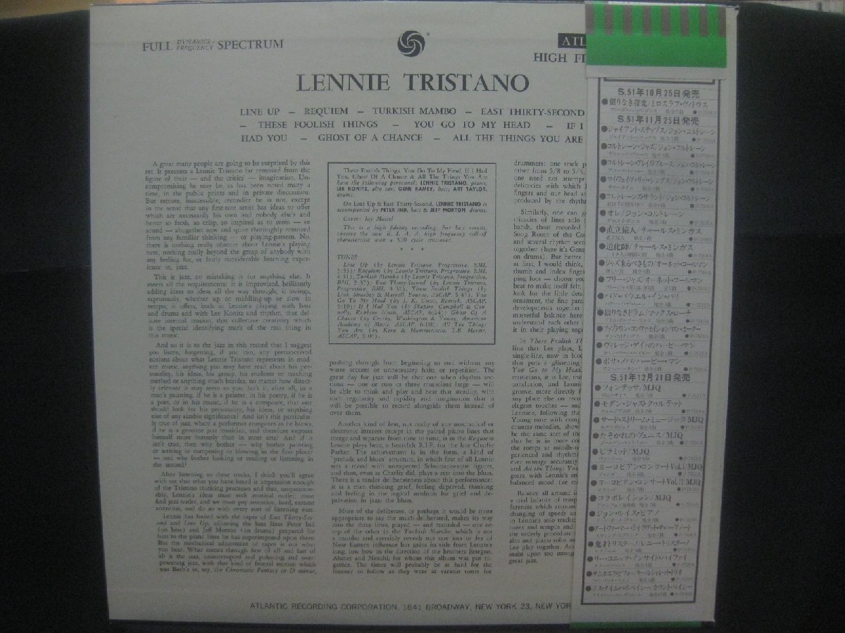 レニー・トリスターノ / Lennie Tristano ◆LP8117NO BBRP◆LP_画像2