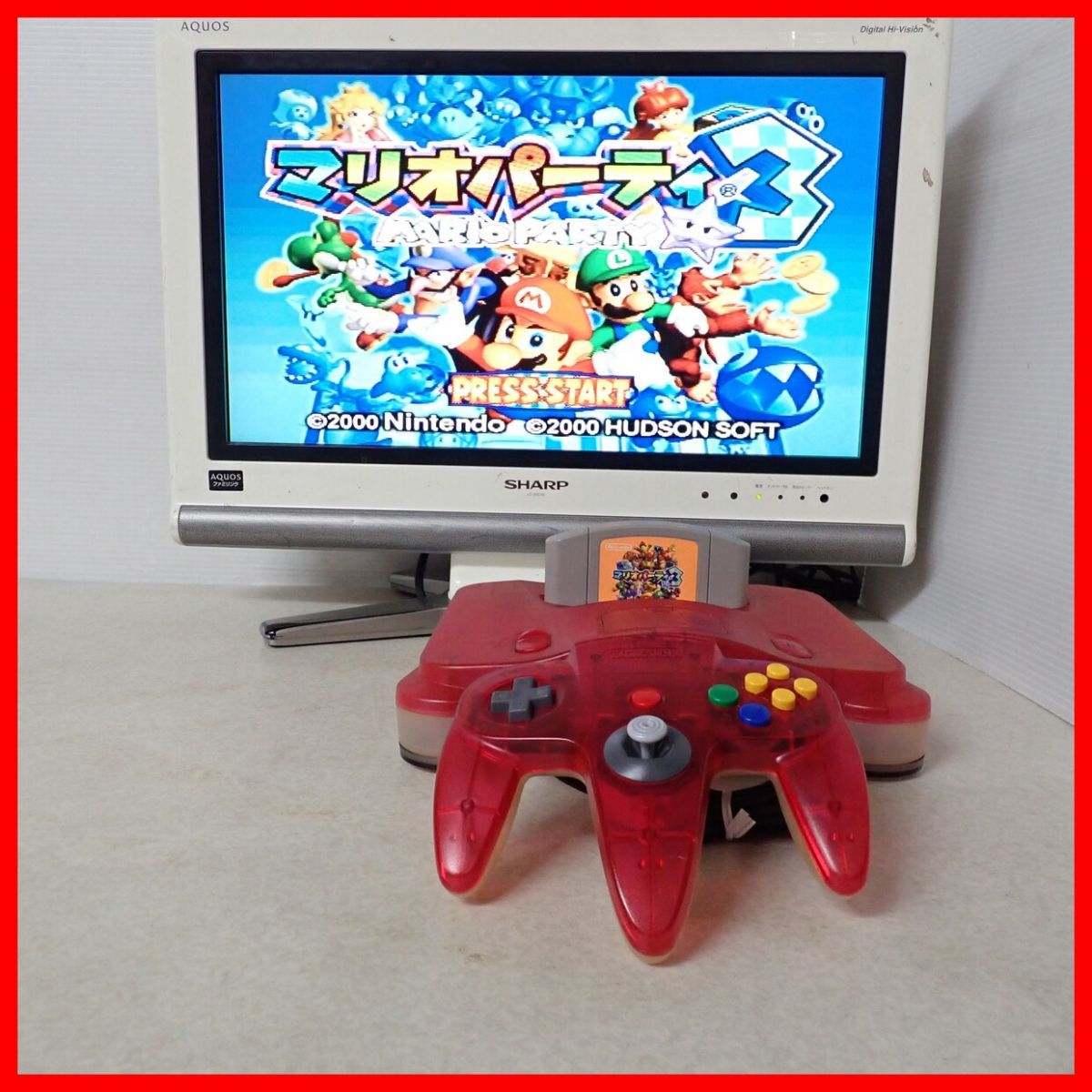 動作品 N64 ニンテンドウ64 本体 NUS-001 クリアレッド+マリオパーティ3 まとめてセット【20_画像1