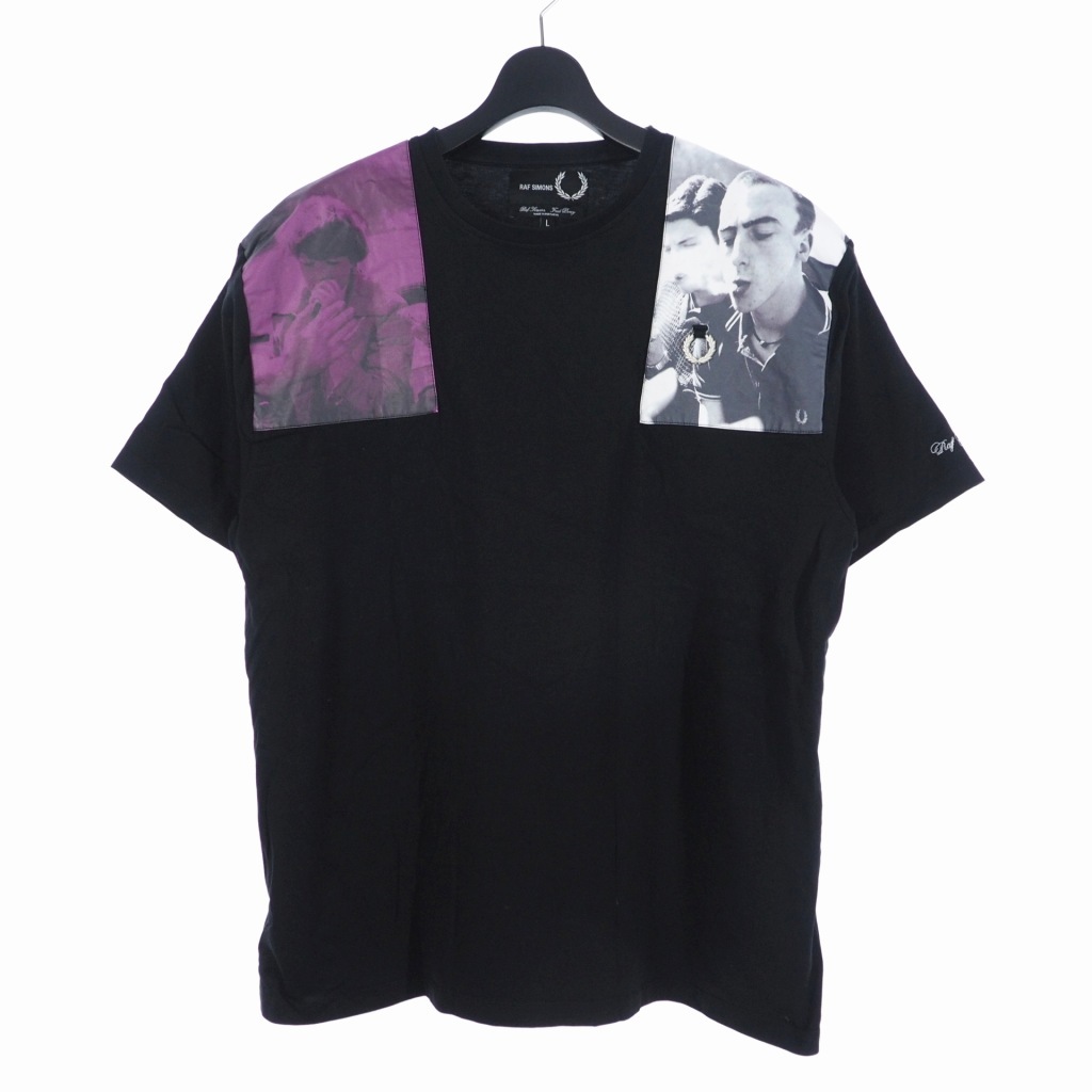 ラフシモンズ RAF SIMONS × フレッドペリー SKATE FIT SHOULDER PRINT T-SHIRT Tシャツ 半袖 プリント L 黒 ブラック 国内正規 メンズの画像1