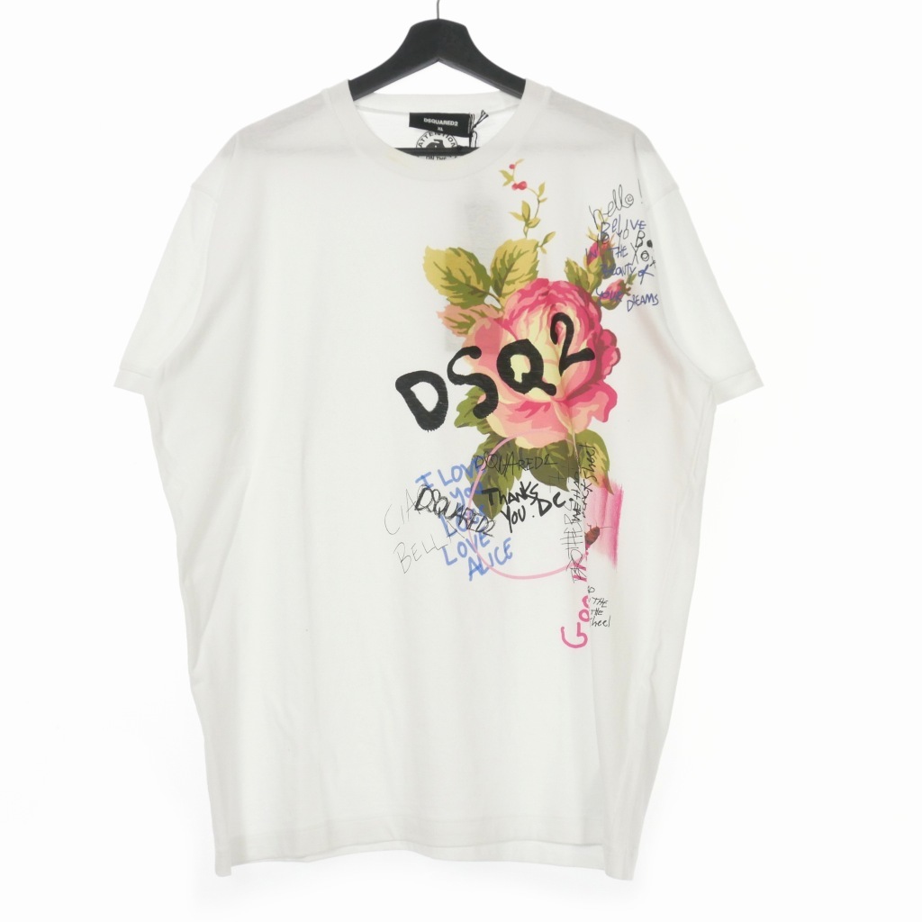 ディースクエアード DSQUARED2 22SS ドローイングロゴプリントTシャツ カットソー 半袖 XL ホワイト 白 S71GD1146 国内正規 メンズ_画像1