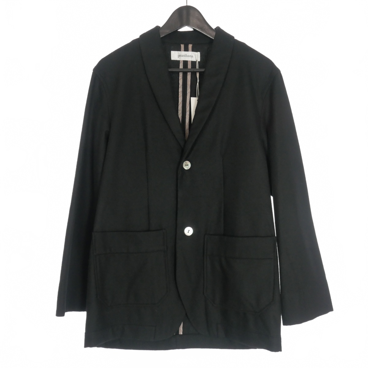 未使用品 プラスターナ Prasthana semidress jacket セミドレスジャケット ブレザー パッチポケット 1 黒 ブラック P-0304004 メンズ