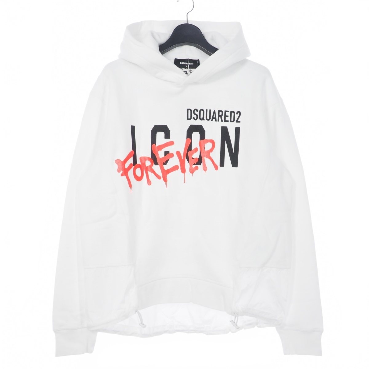 未使用品 ディースクエアード DSQUARED2 22SS ICON FOREVER Hoodie アイコンロゴ フーディ プルオーバー パーカー ナイロン切替 M 白