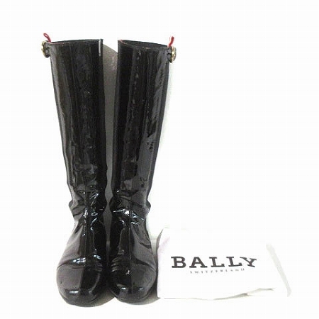  Bally BALLY сапоги жокей со вставкой из резинки эмаль TUSCANIA производства re жа цай do ремень чёрный черный US6M примерно 23~23.5cm