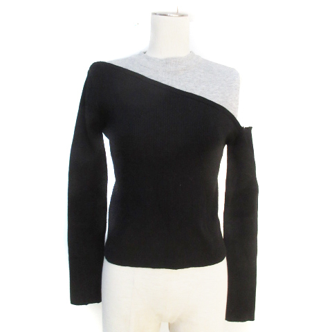  rienda rienda rib knitted cut and sewn long sleeve mok neck switch open shoulder asimeto Lee F. gray black black lady's 