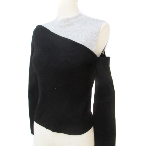  rienda rienda rib knitted cut and sewn long sleeve mok neck switch open shoulder asimeto Lee F. gray black black lady's 