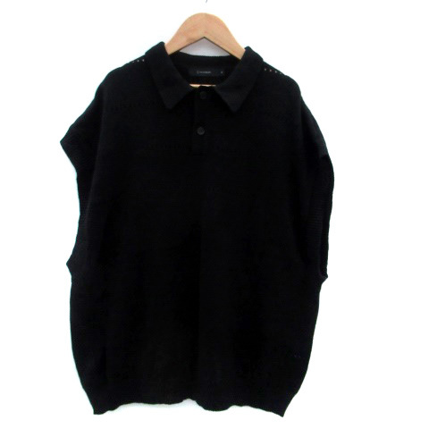 レイジブルー RAGEBLUE ニットシャツ ノースリーブ ハーフボタン オーバーサイズ M 黒 ブラック /HO16 レディース_画像1