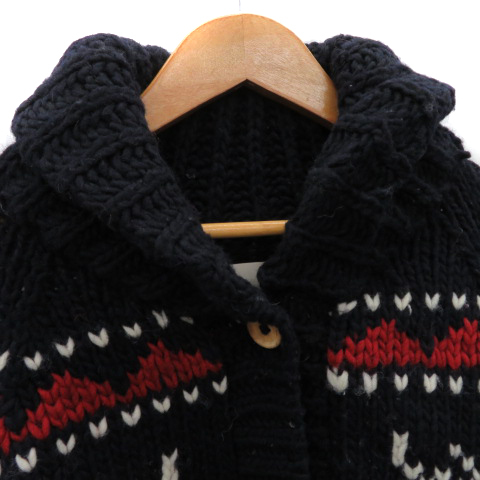  car juKhaju knitted cardigan middle height shawl color nordic pattern wool multicolor navy blue navy /YK29 lady's 