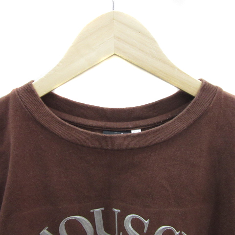 マウジー moussy Tシャツ カットソー 半袖 ラウンドネック プリント オーバーサイズ F 茶 ブラウン シルバー /YS36 レディース_画像3