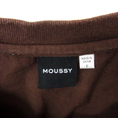 マウジー moussy Tシャツ カットソー 半袖 ラウンドネック プリント オーバーサイズ F 茶 ブラウン シルバー /YS36 レディース_画像4