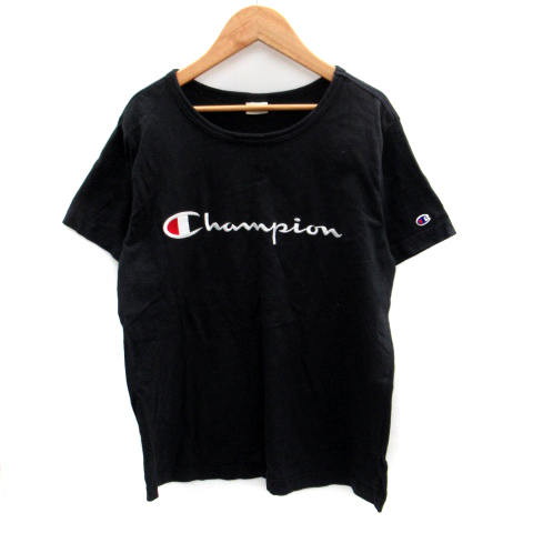 チャンピオン CHAMPION Tシャツ カットソー 半袖 ラウンドネック ロゴ刺繍 L 黒 ブラック /SM22 メンズ_画像1