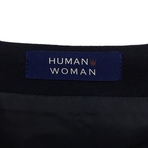 ヒューマンウーマン HUMAN WOMAN ワンピース Iライン 膝丈 ウール 無地 ギャザー 長袖 M 紺 ネイビー レディース_画像5