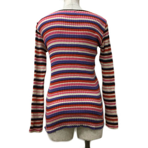 meyameMEYAME cut and sewn knitted pull over U neck rib border multicolor long sleeve 0 red purple red purple lady's 