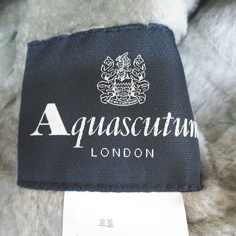 アクアスキュータム AQUASCUTUM ムートンコート ロング丈 羊革 灰系 グレー ロールアップ ボタン ポケット レディース_画像3