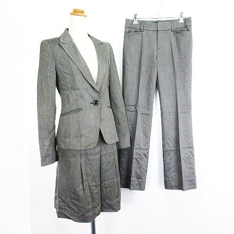  Indivi setup suit 3 point set tailored single knee height flair boots cut 38 36 36 gray *EKM lady's 