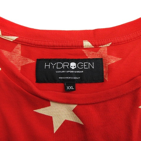 ハイドロゲン HYDROGEN Tシャツ カットソー 半袖 スター 星柄 スカル ロゴ ワッペン レッド 赤 XXL 大きいサイズ メンズの画像3