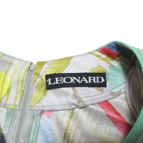 レオナール LEONARD 美品 ファーストライン ワンピース ロング 半袖 フレンチスリーブ 花柄 大きいサイズ LL マルチカラー ■GY09 X_画像9