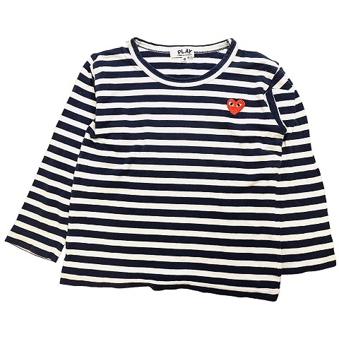 プレイコムデギャルソン PLAY COMME des GARCONS Tシャツ 長袖 ボーダー カットソー 子ども服 （男の子用）クルーネック 6 紺 ネイビーｘ白_画像1