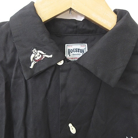 ヒューストン HOUSTON シャツ オープンカラー 半袖 刺繍 相撲 黒 ブラック XL メンズ_画像4