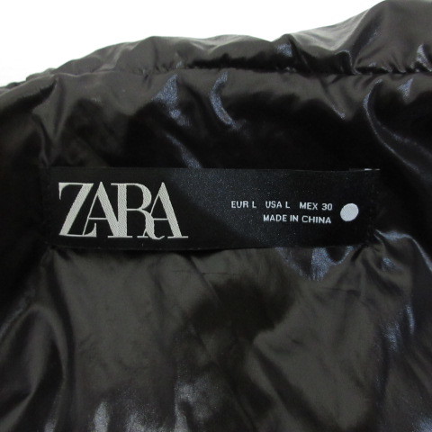 未使用品 ザラ ZARA フーデッド 中綿 ベスト L 黒 ブラック 軽量 ナイロン 裏地付き レディース_画像3