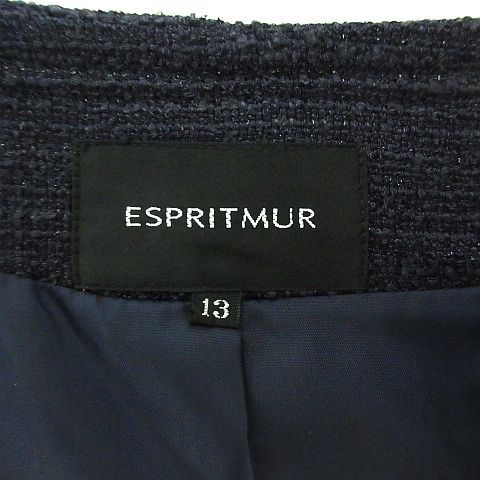 エスプリミュール ESPRITMUR ノーカラージャケット 長袖 丸首 ツイード フリンジ ラメ 13AR ブラック ※EKM レディース_画像4