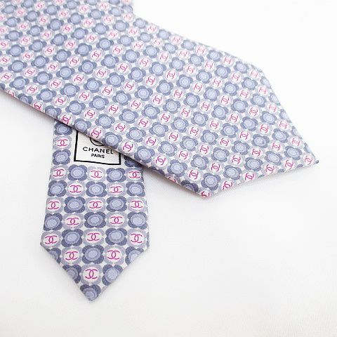シャネル CHANEL ココマーク シルク 絹 ネクタイ レギュラータイ オフホワイト系 イタリア製 服飾小物 メンズ_画像5