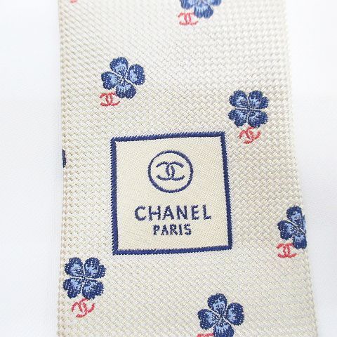 シャネル CHANEL ココマーク シルク 絹 ネクタイ レギュラータイ ベージュ系 花柄 イタリア製 服飾小物 メンズ_画像8