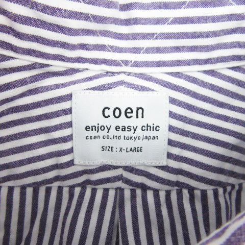 コーエン coen カジュアルシャツ 長袖 ストライプ柄 ボタンダウン 刺繍 XL パープル 紫 /YM1 ■MO メンズ_画像4