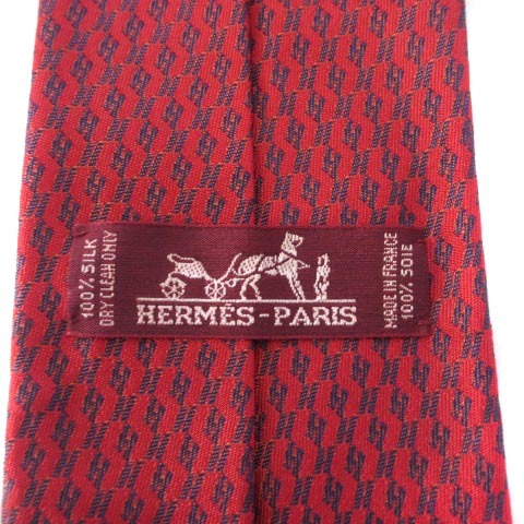 エルメス HERMES ネクタイ レギュラータイ ロゴ 総柄 シルク100％ レッド 赤 ■GY11 メンズ_画像6