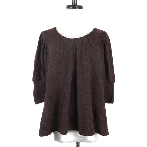  Zucca zucca knitted cut and sewn 7 minute sleeve round neck tuck wool thin plain M tea Brown tops /BT lady's 