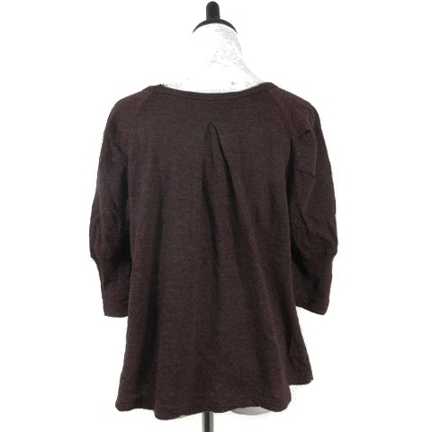  Zucca zucca knitted cut and sewn 7 minute sleeve round neck tuck wool thin plain M tea Brown tops /BT lady's 