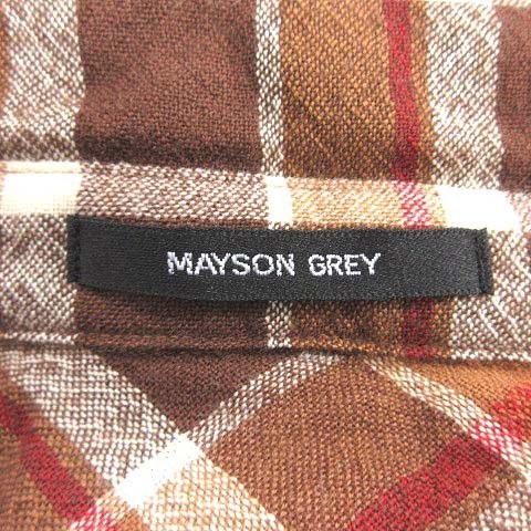 メイソングレイ MAYSON GREY スキッパーカラーシャツ プルオーバー 長袖 ドロップショルダー チェック 2 茶 ブラウン /CT レディース_画像5