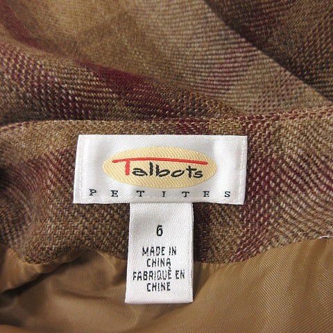  Talbots TALBOTS узкая юбка длинный LAP наматывать проверка бахрома шерсть 6 бежевый красный бордо /YI женский 