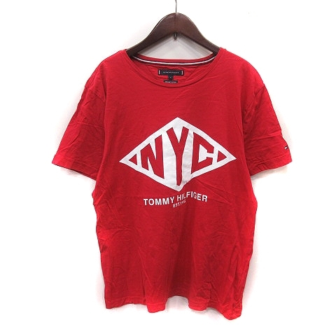 トミーヒルフィガー TOMMY HILFIGER Tシャツ カットソー 半袖 L 赤 レッド /YI メンズ_画像1