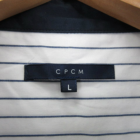 シーピーシーエム CPCM ワッペン ストライプ ワーク シャツ 半袖 白 紺 L メンズ_画像3