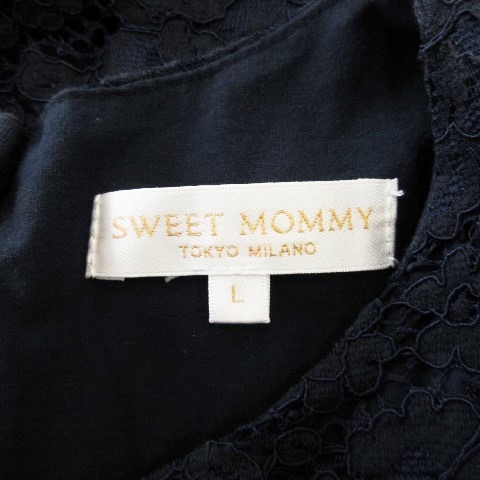 スゥイート マミー SWEET MOMMY ワンピース ロング 半袖 フェイクレイヤード 授乳口 切替 レース マタニティ L 紺 ネイビー_画像6