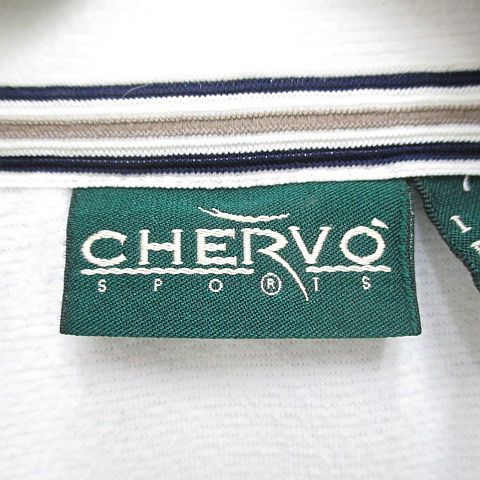 シェルボ CHERVO ゴルフウェア 長袖 フリースカットソー クォータージップ 42 白系 ホワイト イタリア製 ストレッチ ロゴ 刺繍 メンズ_画像3