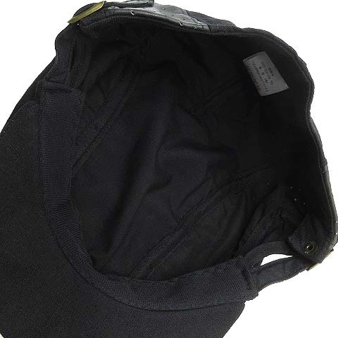 パンチングレザー リネン 切替 ハンチング キャップ 帽子 ブラック 黒 57～59cm メンズ_画像3